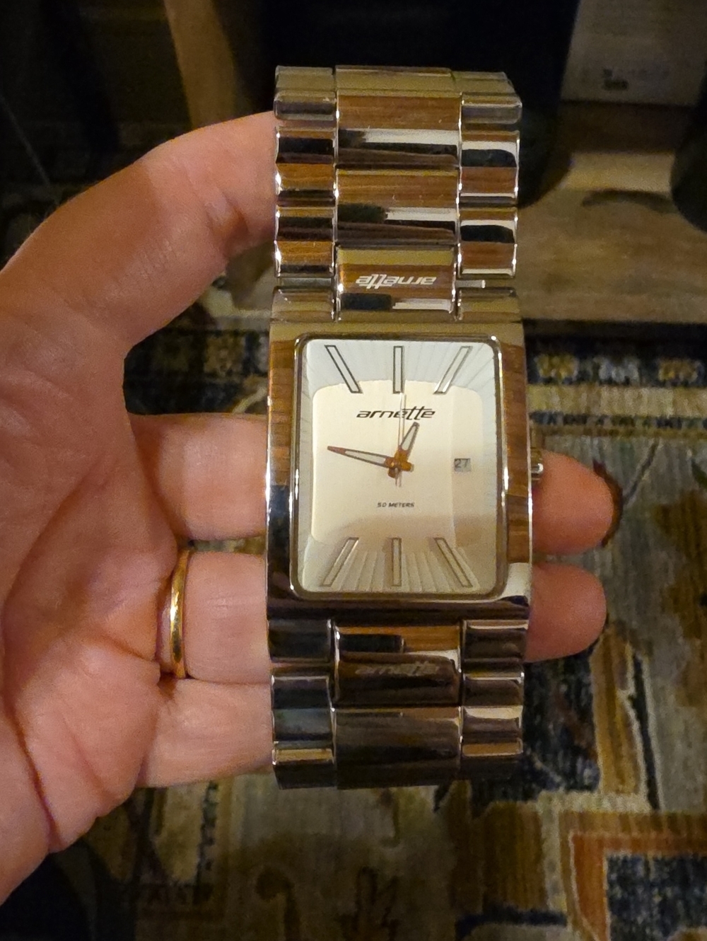 Vintage Arnette AR02802 Stainless Steel Square Tank Watch White Dial Needs Batte